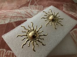 Goldfarbene Sonnenblumen Ohrstecker, Boho Style, imposant