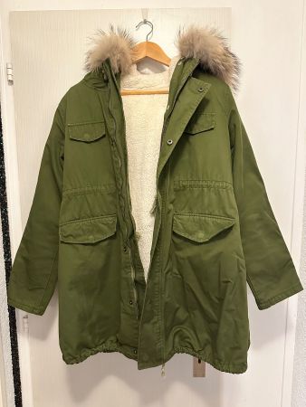 Parka olivgrün mit Fellkapuze gefüttert gebraucht