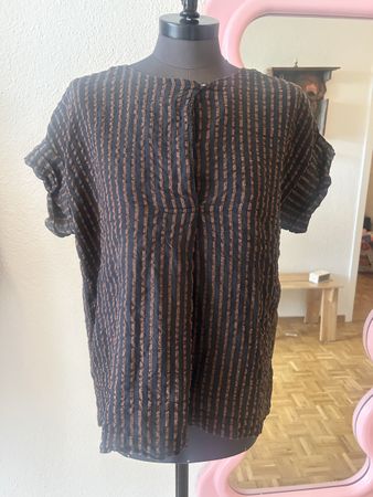 POETRY Bluse – Schwarz/Kupfer gestreift – 100% Leinen 