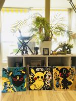Pokemon paintings set of 3. Umbreon/Pikachu. Abstract Art