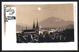 Litho Luzern, Teilansicht mit Kirche bei