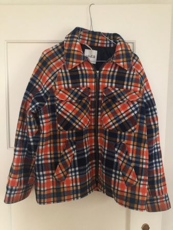 mbyM Wolljacke "Milika" – Blau Kariert mit Orange – Gr. S/M