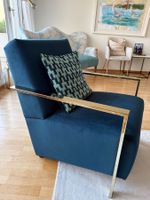 Edler Sessel / Loungesessel, dunkelblau, Gold Akzente