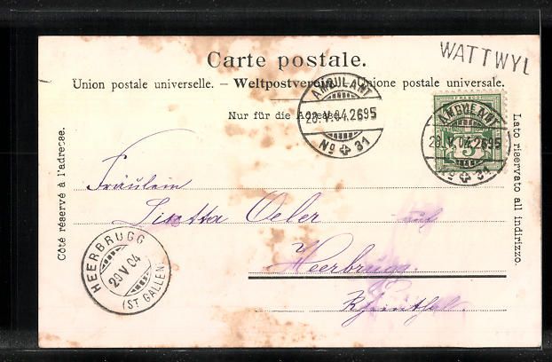 Cartoline postali: Wattwil /Toggenburg, Ort mit Kirche aus  – Usato da Berlin venduto da bartko-reher 1
