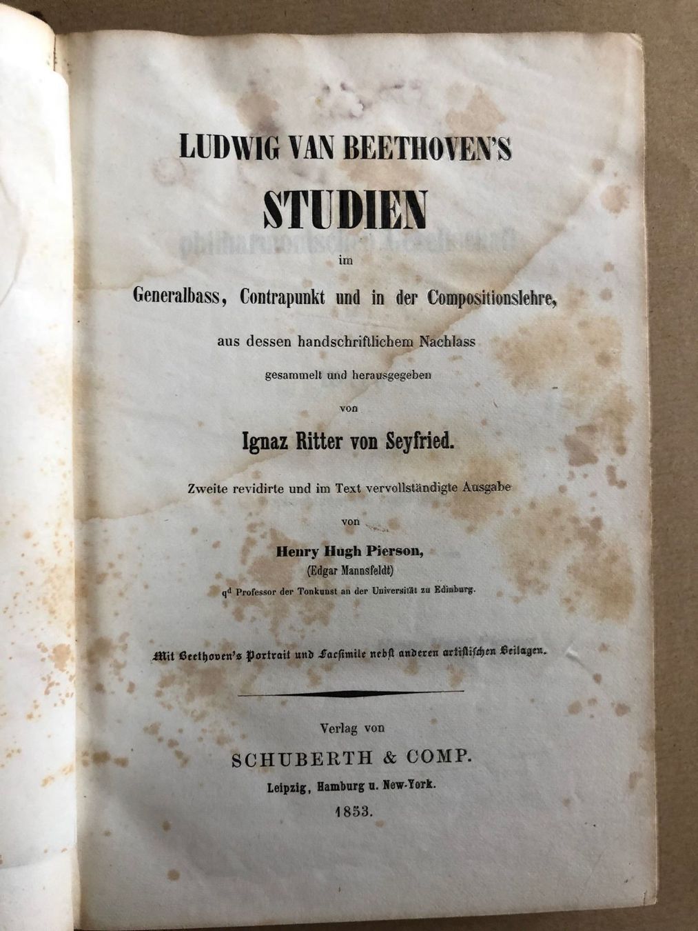 Bücher: Ignaz Ritter von Seyfried: Beethoven's Studien 1853 – Gebraucht aus Zürich von allp 1