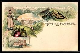 Litho Stanserhorn, Hotel mit Gebirgspano