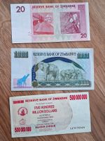 Banknoten Zimbabwe 20, 1000, 500'000'000 Dollars