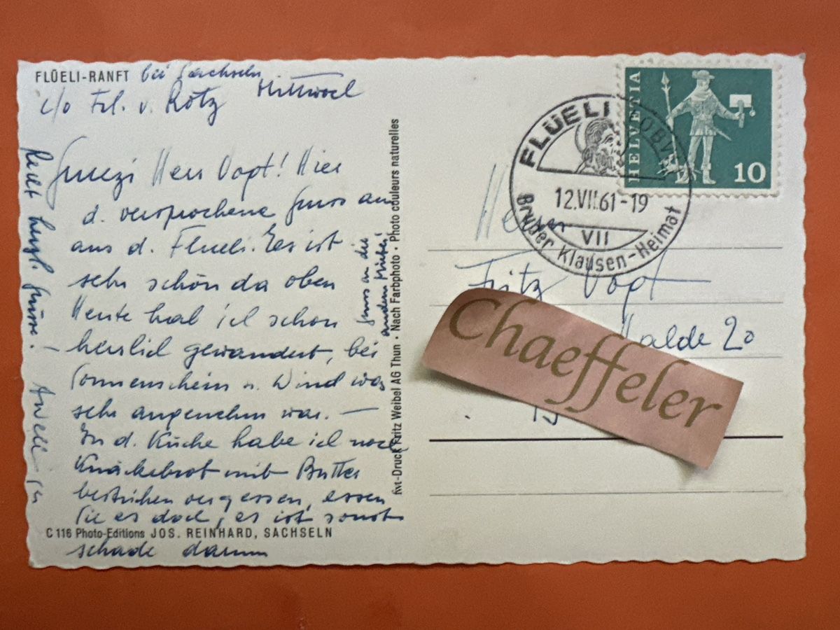 Ansichtskarten: Ansichtskarte 1961 Flüeli-Ranft – Gebraucht aus Zürich von Chaeffeler 1