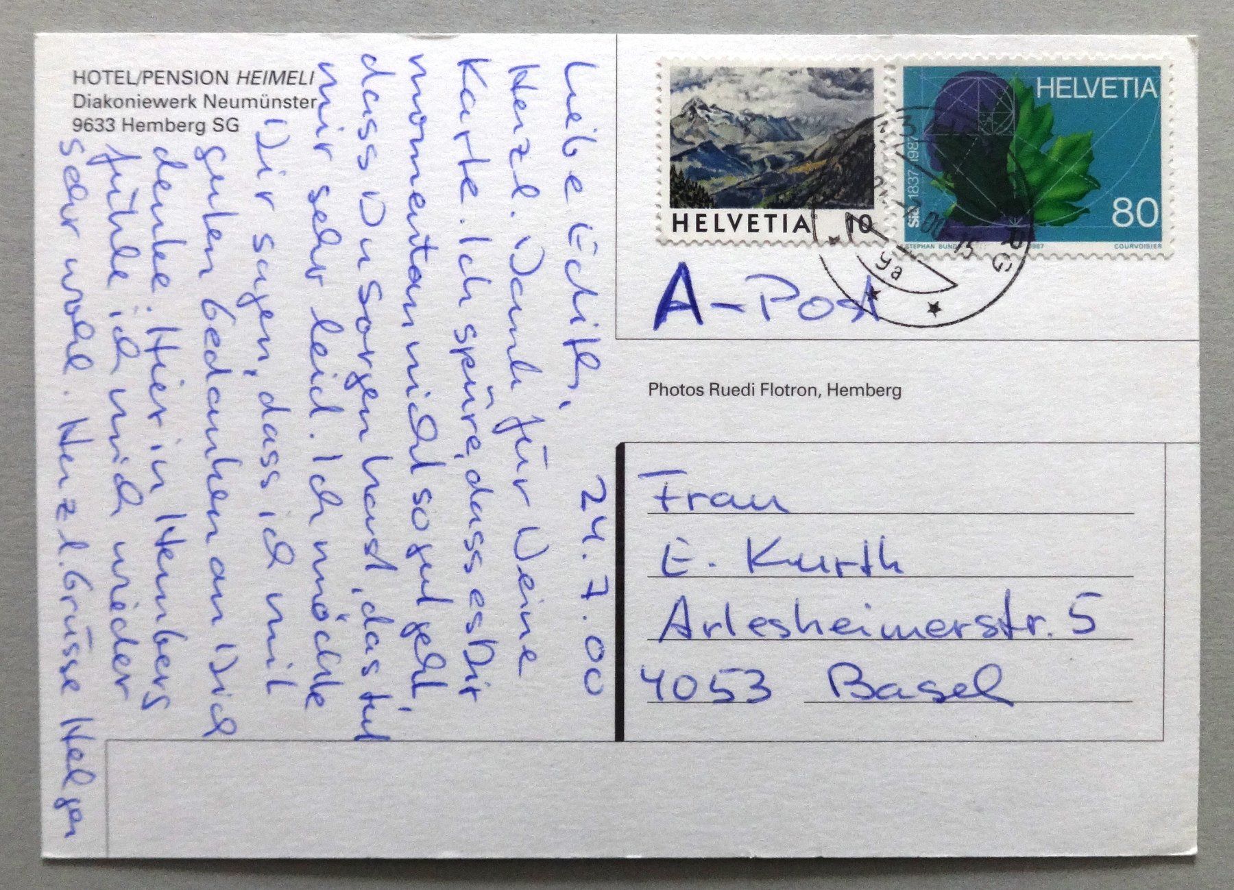 Cartoline postali: Hotel/Pension Heimeli, Hemberg – Usato da Fétigny venduto da Billy2miny 1