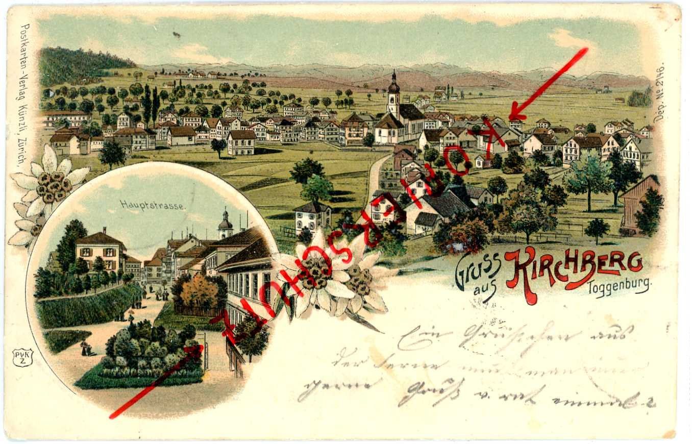 Ansichtskarten: Kirchberg Toggenburg Litho 1902 – Gebraucht aus Dallenwil von montem63