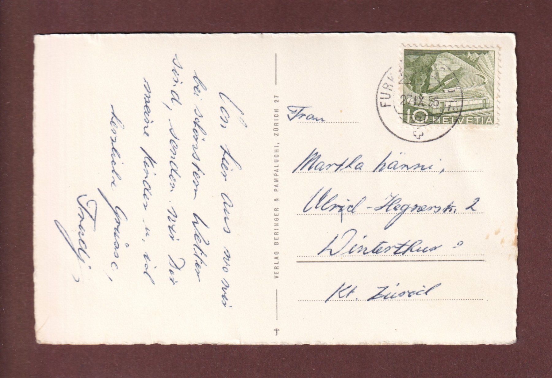Ansichtskarten: FURKAPASS - Passhöhe - 1955 – Gebraucht aus Pully von nicecards-shop 1