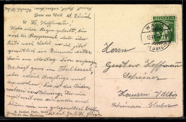 Cartoline postali: Wald /Zürich, Panorama der Ortschaft mi – Usato da Berlin venduto da bartko-reher 1