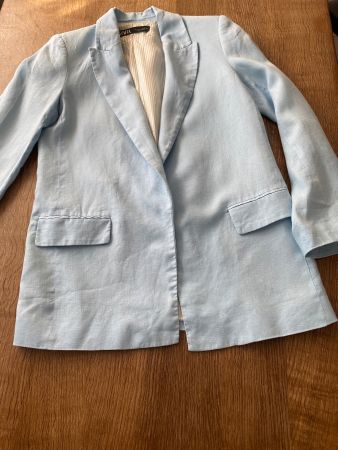 ZARA Leinen BLAZER/JACKE GR.S/M himmelblau/hellblau Leine