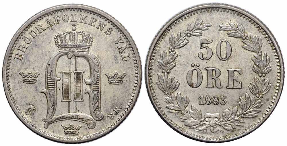 Tutti le monete: Schweden, 50 Ore 1883 EB – Usato da Chiasso venduto da Novamarketing