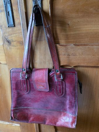 Vintage Leder Hand Tasche dunkel rot