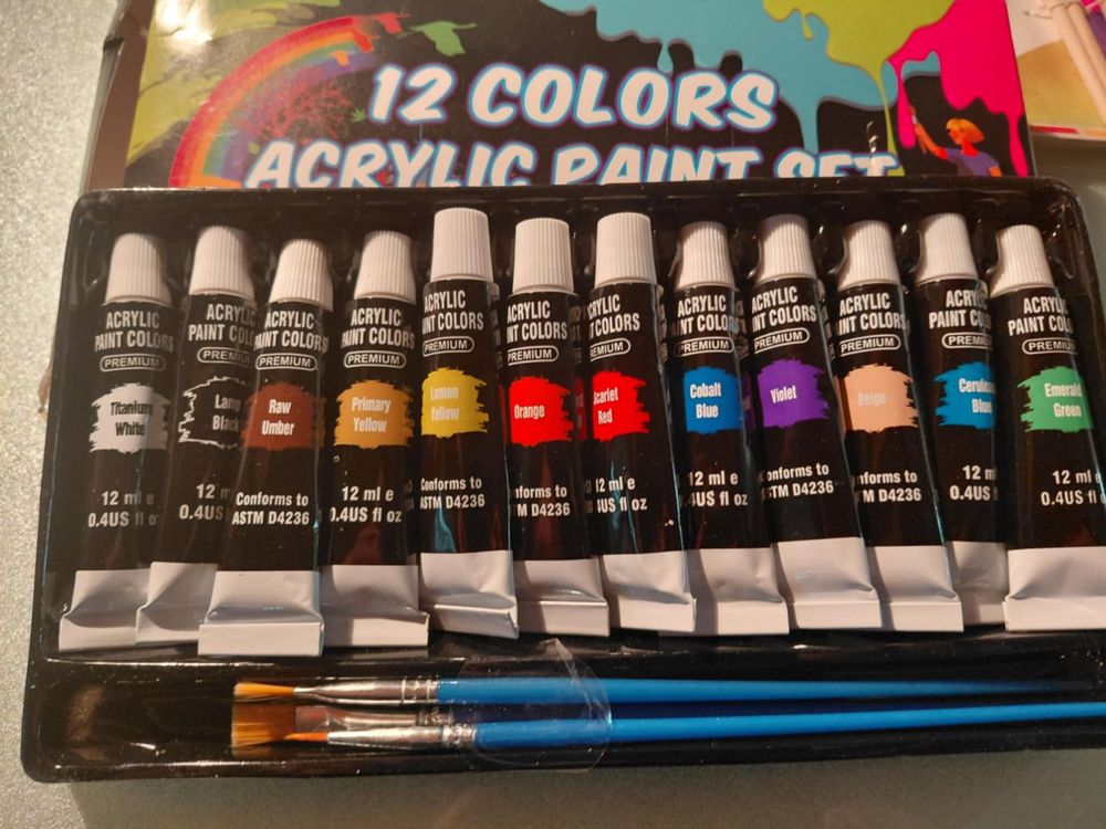 Colori: Set mit 48 Acrylfarben und 9x Pinseln zum Malen! set couleur – Nuovo e nell'imballaggio originale da Minusio venduto da graziano11 4