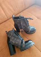 Stylish Louis Vuitton Inspired Lace-Up Boots, Size 36