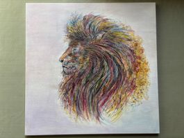 Abstraktes Löwen Gemälde, Unikat 68x68cm