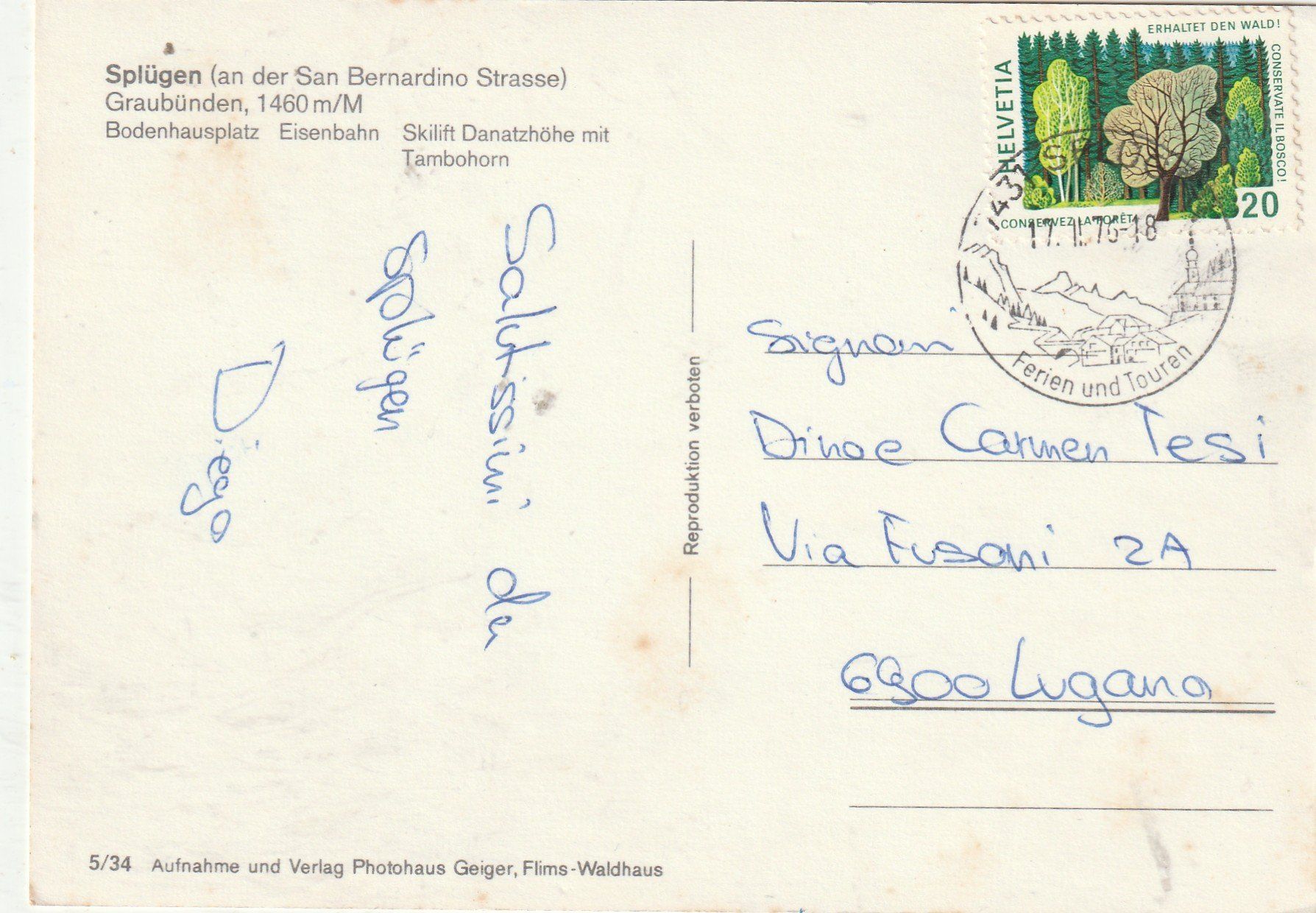 Cartoline postali: Splügen MBK – Usato da Lumbrein venduto da made02 1