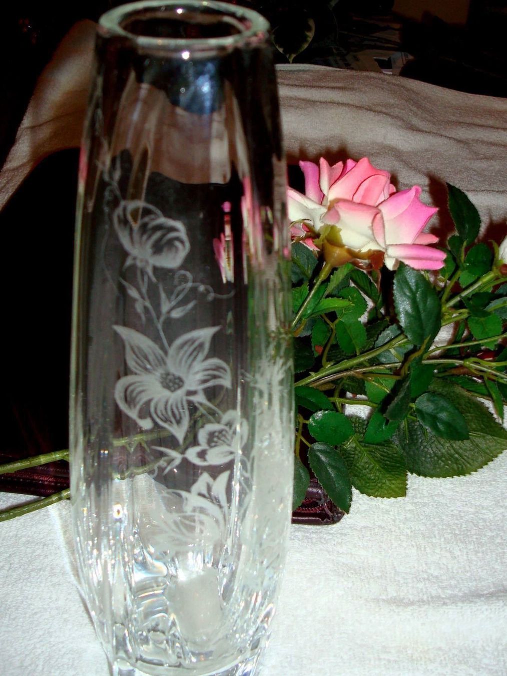 Vasen & Gefässe: Kristallglas Vase, Blumenmotiv geritzt – Neu (gemäss Beschreibung) aus Ueberstorf von dinbau 5