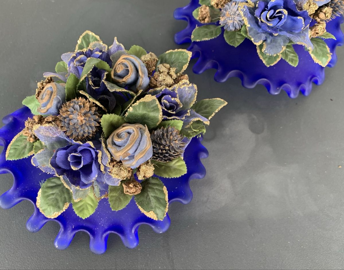 Kerzenständer: 2 Handgemachte Kerzenständer, blau, mit Blumenmuster, neu – Neu (gemäss Beschreibung) aus Zürich von bopeja 1
