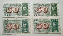 4x Banknoten 50 Franken (5. Serie) gebrauchter Zustand