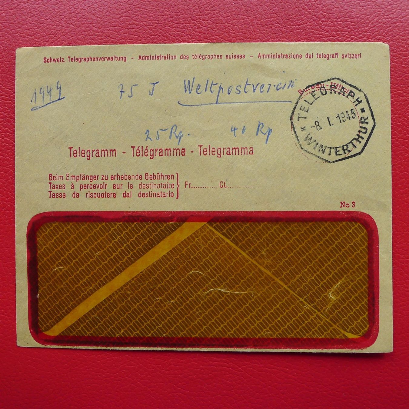 Tutti i francobolli: 1945: Telegraphenstempel WINTERTHUR auf Brief – Usato da Sursee venduto da Luzernerraute