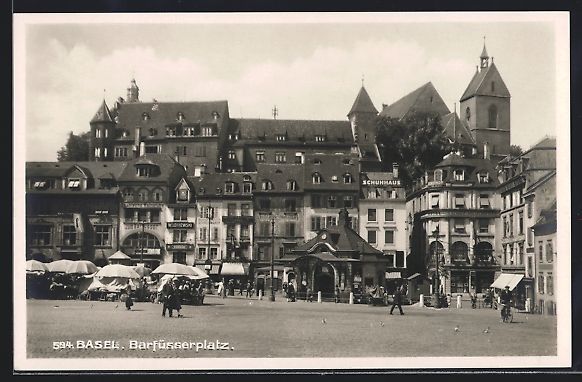 Cartoline postali: Basel, Barfüsserplatz mit Verkaufsstän – Usato da Berlin venduto da bartko-reher