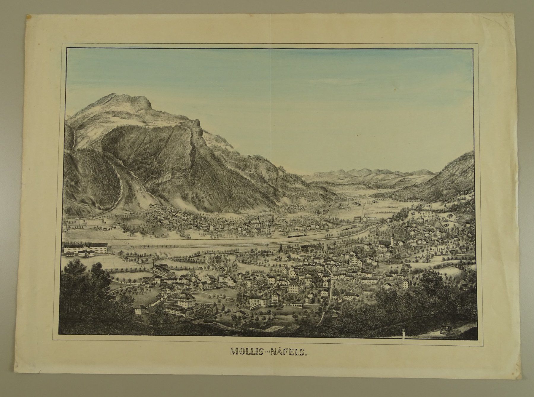 Stiche: MOLLIS & NÄFELS, GROSSE LITHOGRAPHIE UM 1880 – Gebraucht aus Grüningen von Kartensammler 1