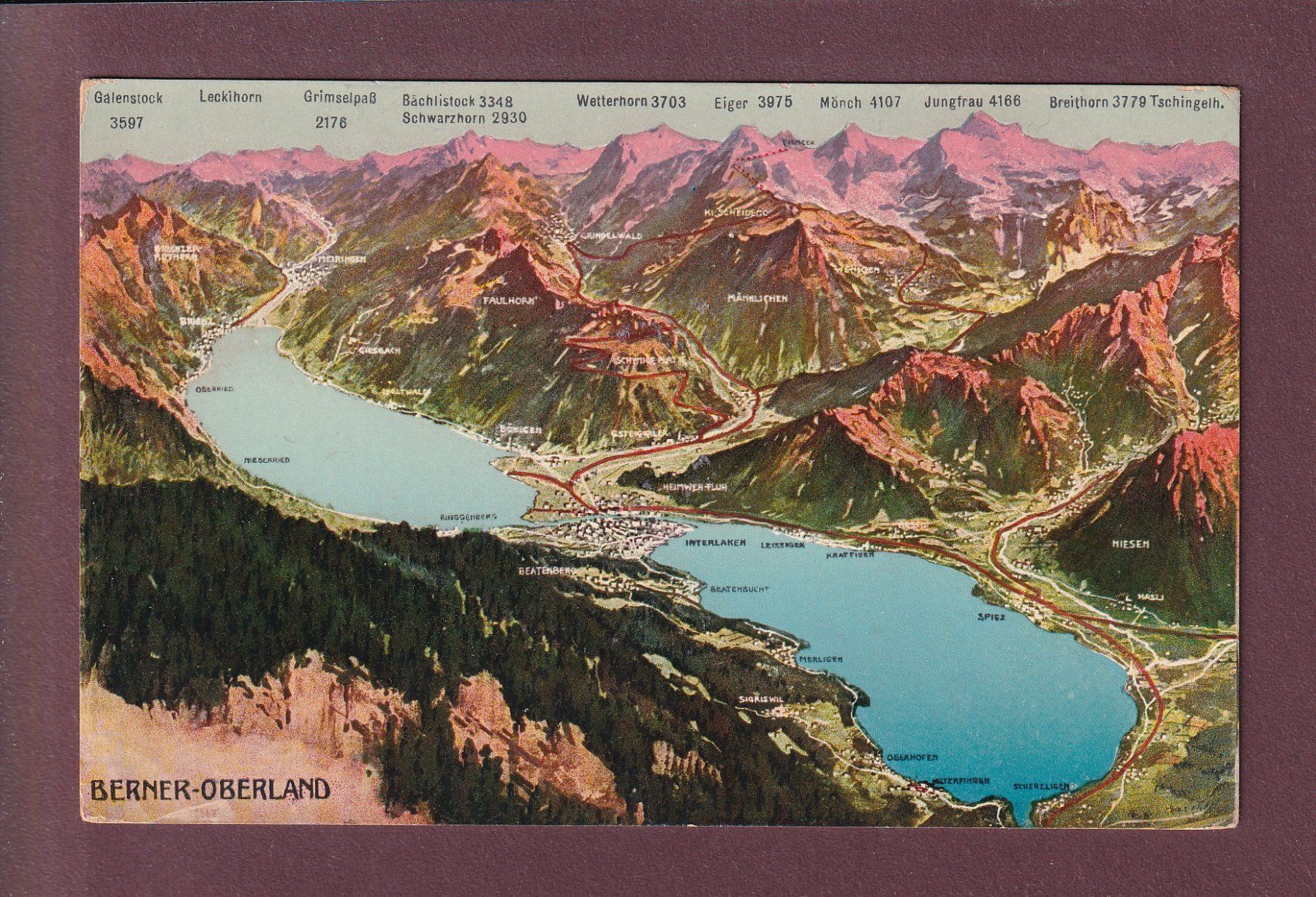 Cartoline postali: BERNER OBERLAND - Vogelschau – Usato da Pully venduto da nicecards