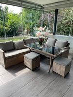 Gartensitzgruppe L-Sofa mit Tisch und Hockern guter Z