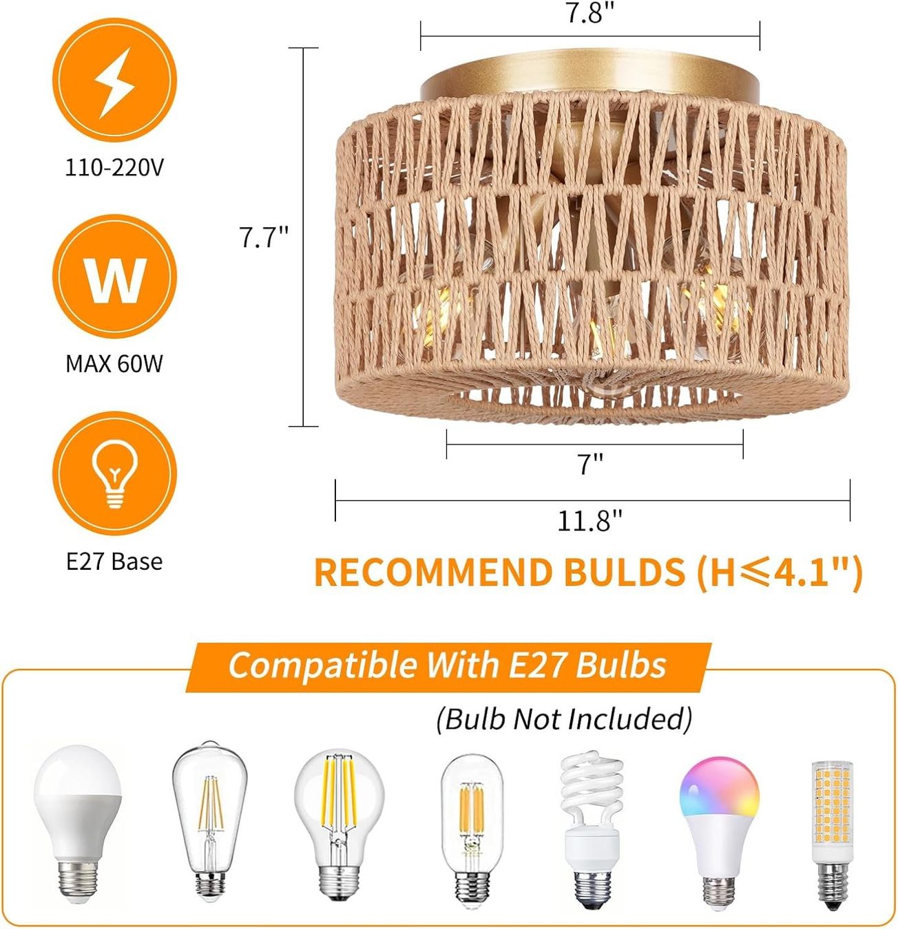 Lustres & lampes de plafonds: Deckenlampe Boho 3-flammig Rattan Vintage E27 Wohnzimmer – Neuf avec emballage d'origine à Hallau par Sale50OFF 6