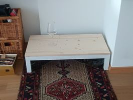 Tavolino legno grezzo e metallo bianco misure 40x25cm