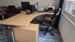 Eckschreibtisch Buchenoptik L-Form 220x80cm Sockel 80x42x...