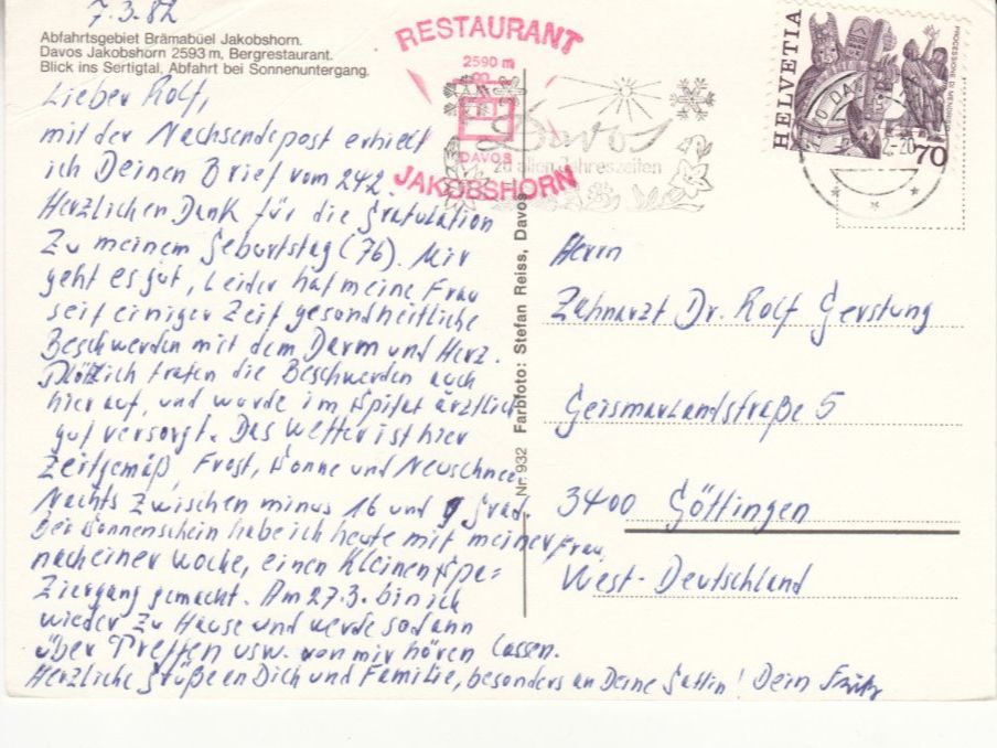 Cartoline postali: Jakobshorn 1982 – Usato da Bürglen TG venduto da StampGraf 1
