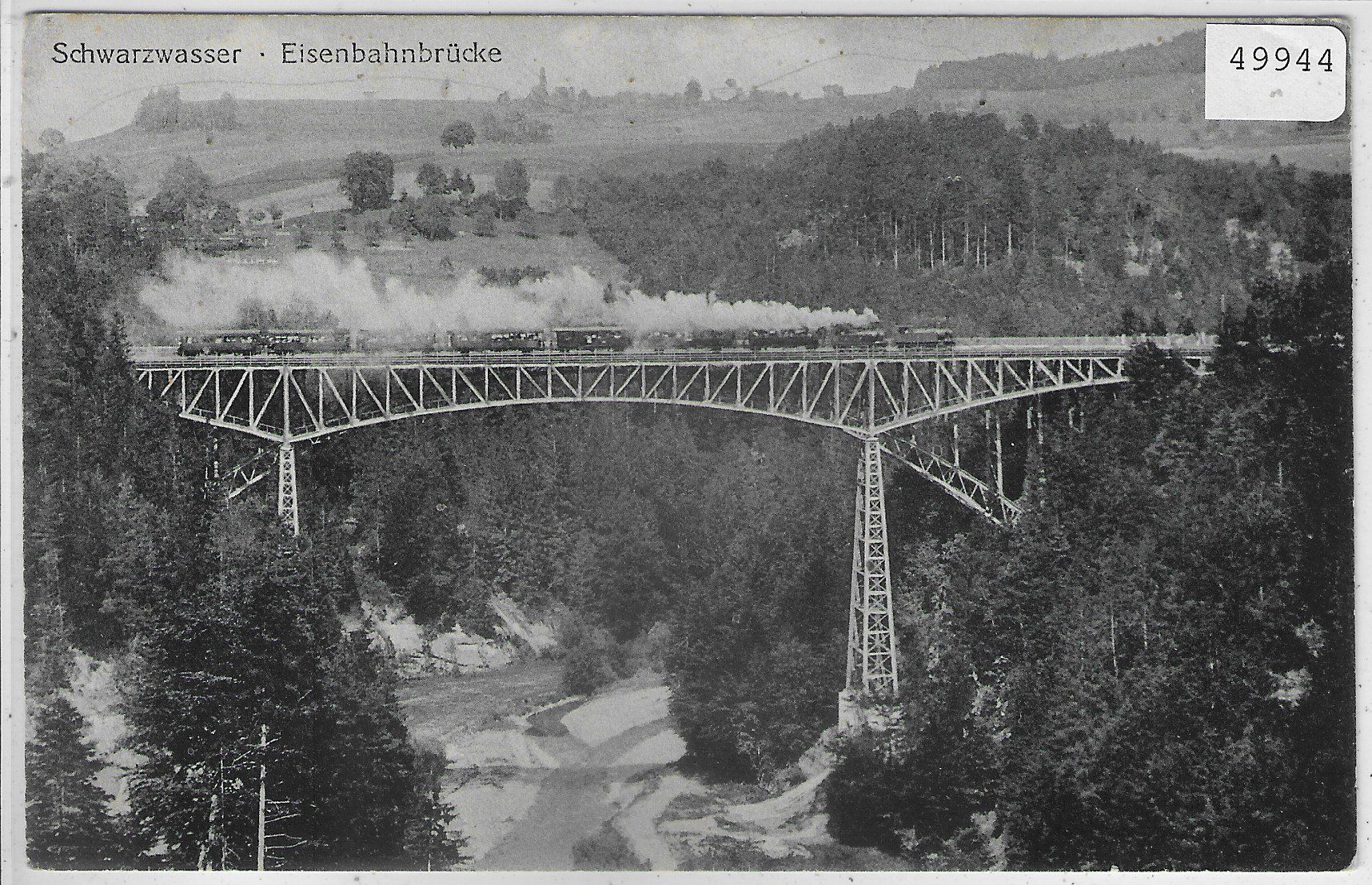 Ansichtskarten: Schwarzwasser - Eisenbahnbrücke mit Dampfzug – Gebraucht aus Ettingen von Kartenplanet