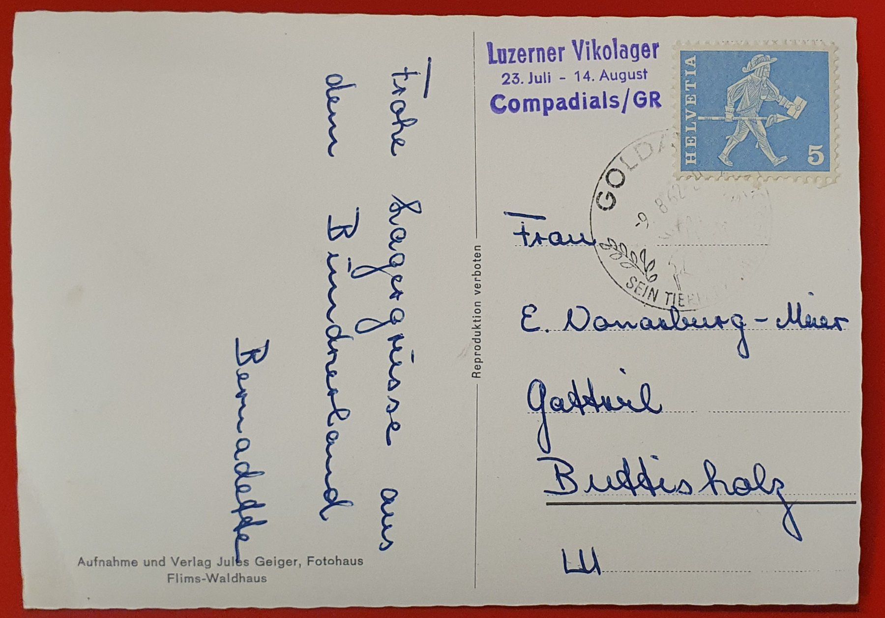 Cartoline postali: Compadials 1962 – Usato da Kreuzlingen venduto da Rschweiz1 1