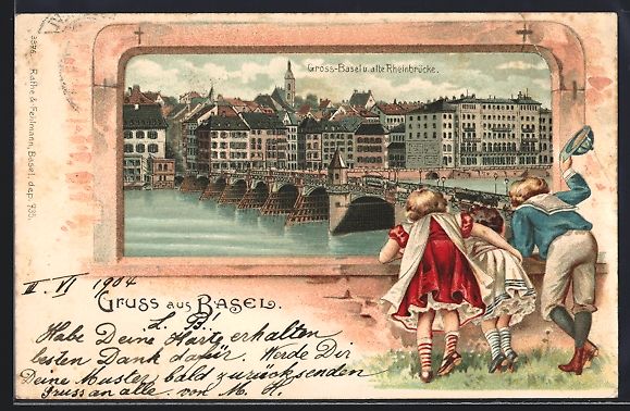 Ansichtskarten: Passepartout-Lithographie Basel, Ausblic – Gebraucht aus Berlin von bartko-reher