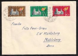 1955, Blockausschnitte Lausanne-Block auf Combo-Brief