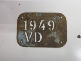 Antik Vélonummer Plaque Vélo Fahrrad VD 1949 Oldtimer