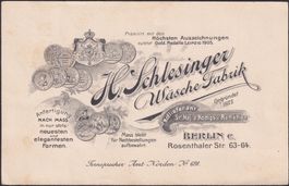 1914, illustrierte Karte BERLIN: Wüsche Fabrik SCHLESINGER