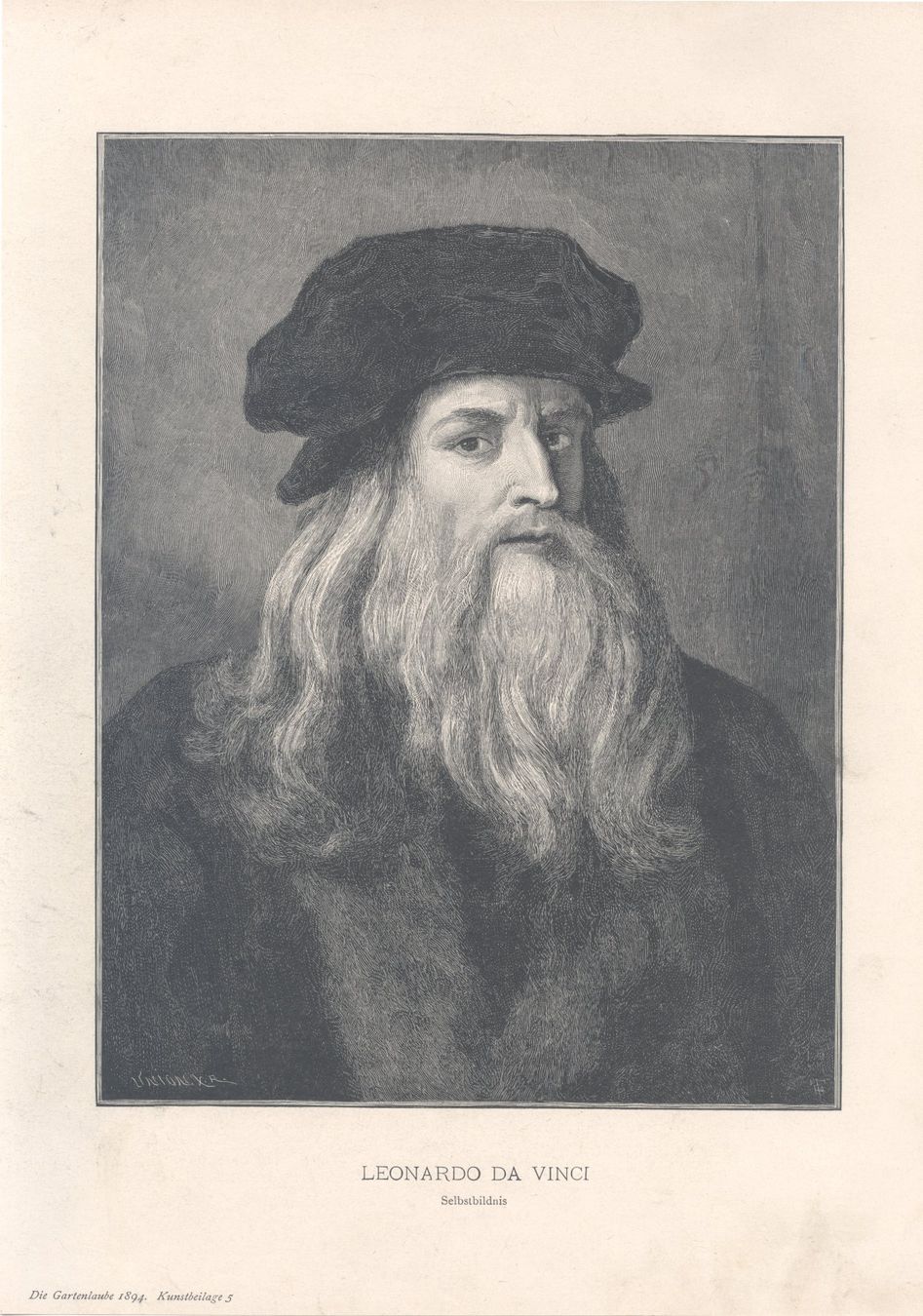 Xilografie: LEONARDO DA VINCI - Selbstbildnis - Holzschnitt – Usato da Biel/Bienne venduto da 07helios032