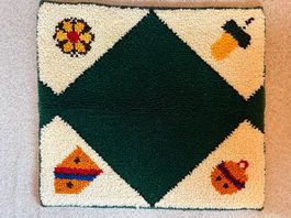 Jassteppich handgeknüpft beige/grün 64x70cm