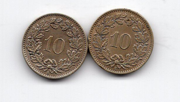 Tutti le monete: (2995) 10 Rappen 1873+1876, vz – Usato da Rüthi (Rheintal) venduto da erdnuessli1 1