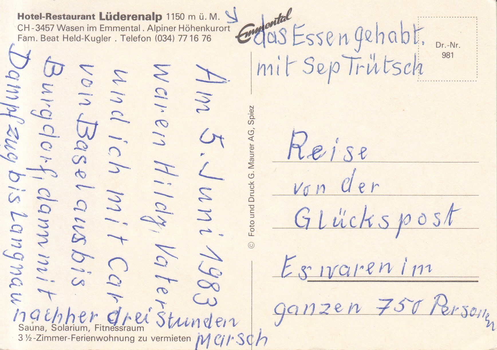 Cartoline postali: Lüderenalp 1983 – Usato da Bürglen TG venduto da StampGraf 1