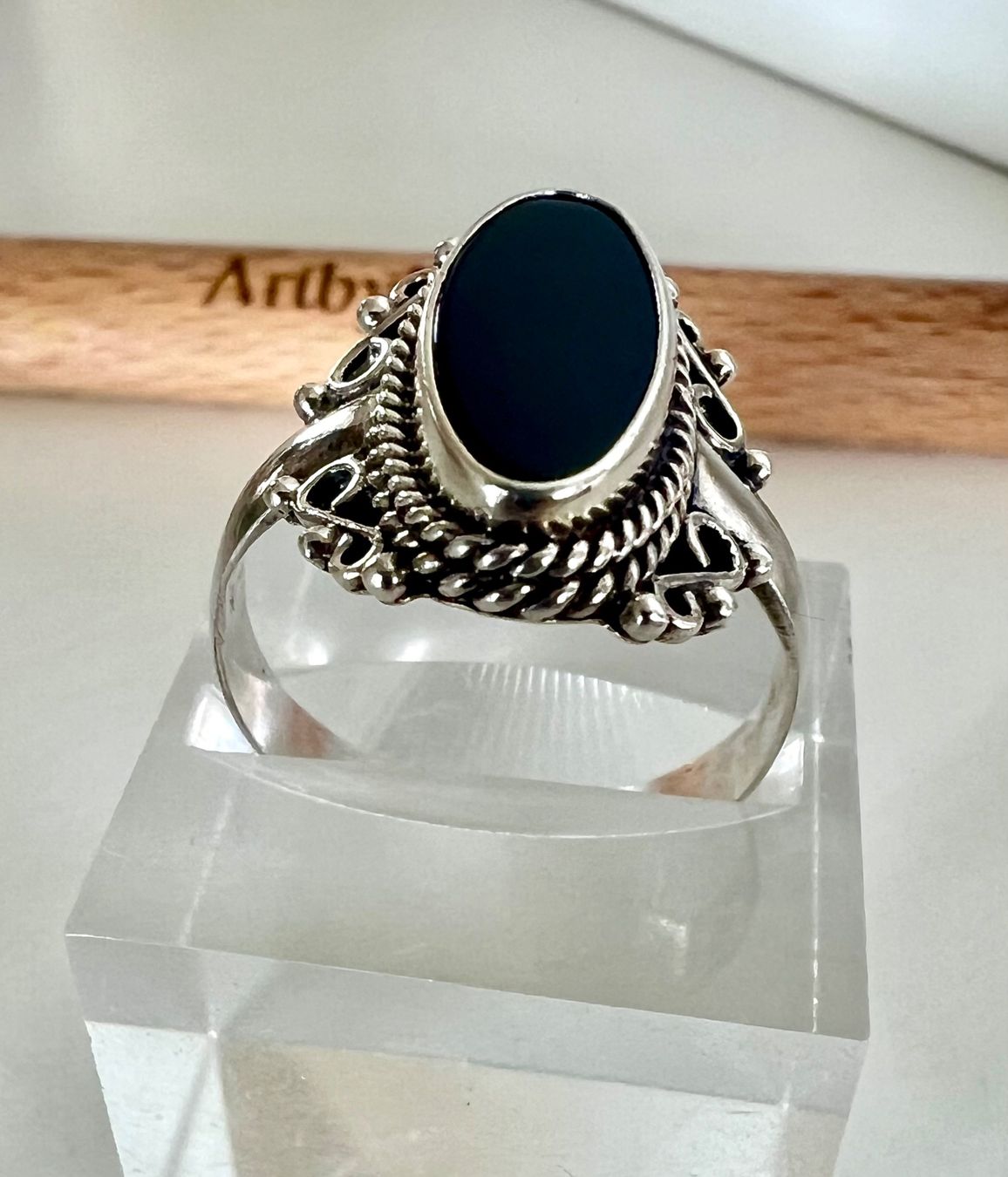 Anelli: Vintage Silber Ring mit Onyx Cabochon in Schiffchenform G59 – Usato da Ruswil venduto da artbyhand 4