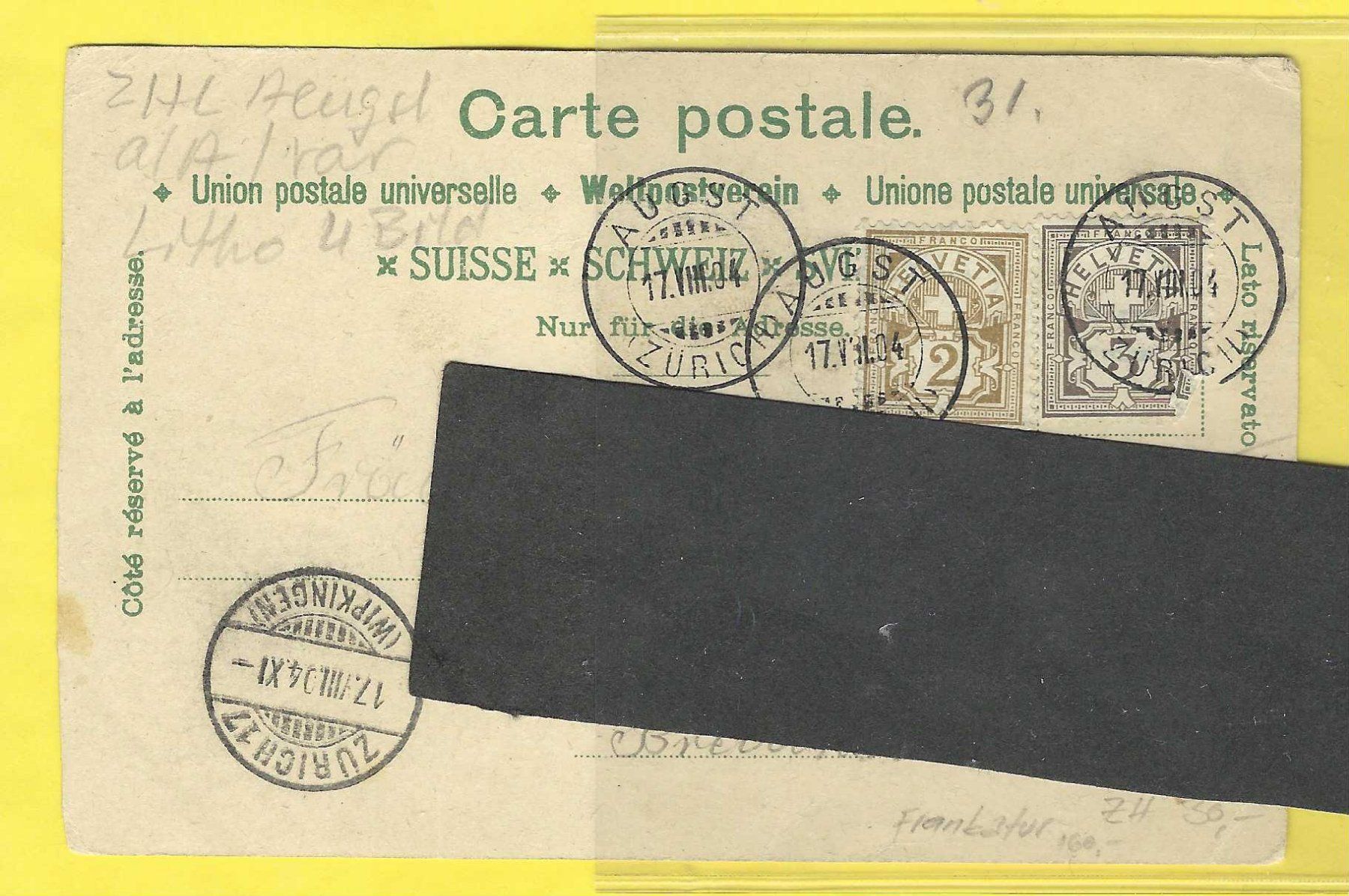 Cartoline postali: 17.8.1904Guggenheim-Litho Gruss a.AEUGST/4-Bild;Bad,Eichhorn – Usato da Zürich venduto da Hagliweg 1