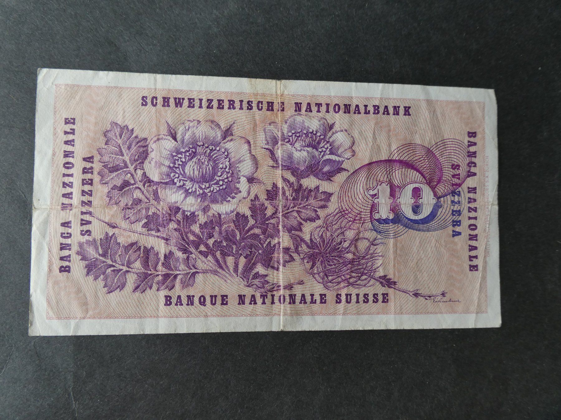 Banknoten: Schweiz 1972, 10 Franken – Gebraucht aus Hinterforst von Rohusri 1