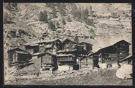 AK Zermatt, Dorfpartie mit Holzhäusern