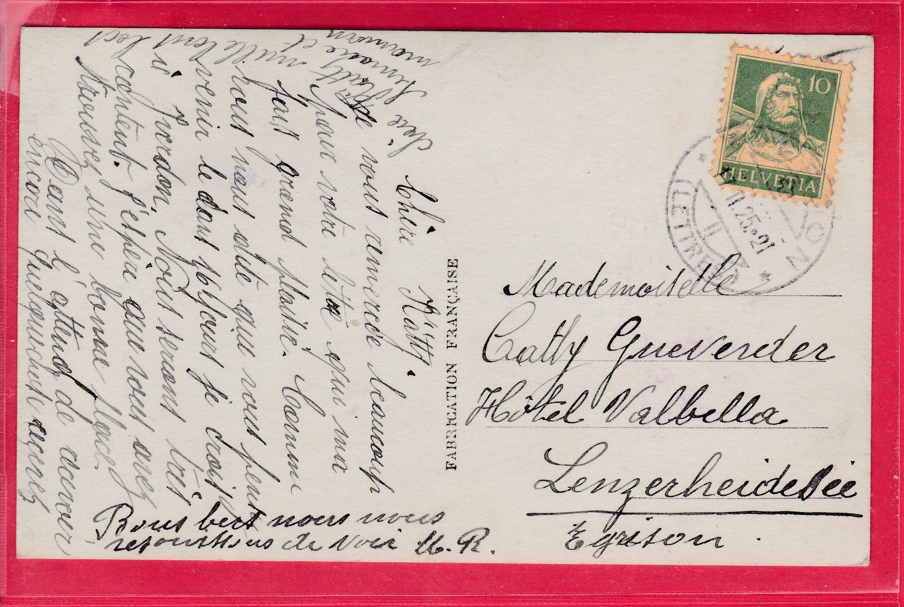 Cartoline postali: JUNGE DAME MIT BLAUER KOPFBEDECKUNG UND BLUMEN, 17.2.1925 – Usato da Oberrieden venduto da Gebirgsstelze 1